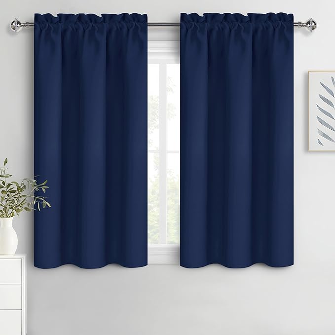 DWCN Navy Blue Blackout Curtains for Bedroom 54 Inches Long 2 Panels Set Window Drapes Thermal Insulated Room Darkening Rod Pocket Curtains for Kids Boys Room (W38 x L54 Inch, Navy Blue) by DWCN
