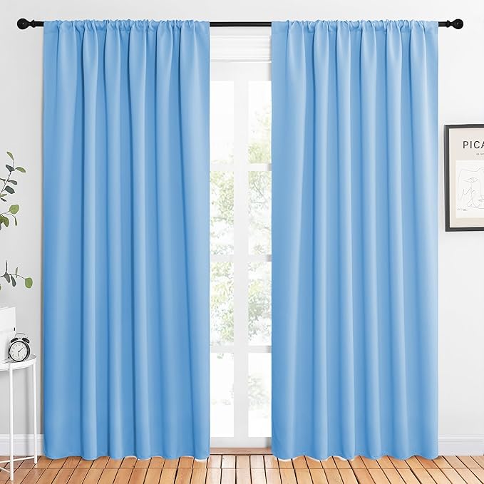 NICETOWN 2 Panels Blackout Curtains, Rod Pocket Thermal Insulated Drapes 84 inches Long, Easy-Care Modern Home Decoration Sunshades for Guest Room, Living Room, Office, 62 x 84 Inch, Blue by NICETOWN