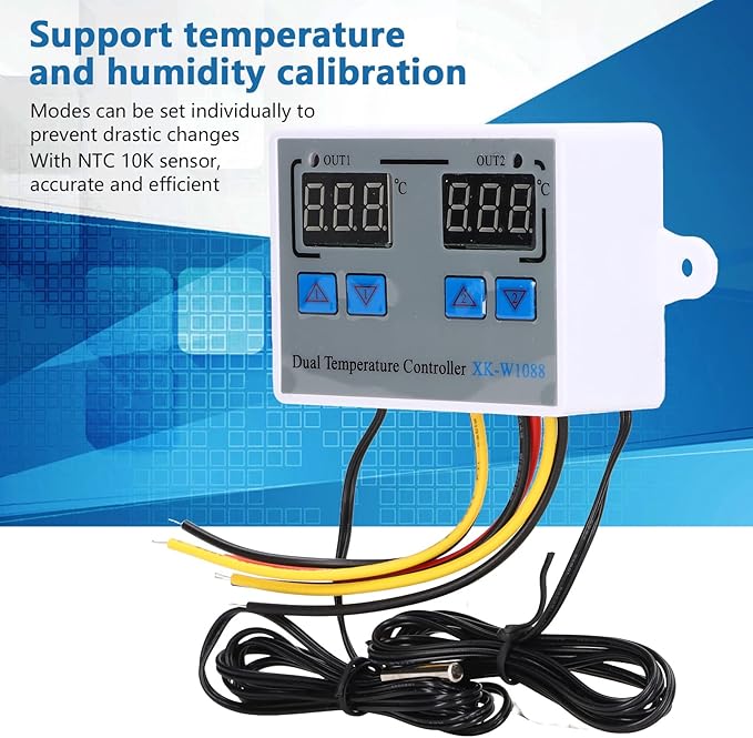 Dual Display Temperature Humidity Controller, Digital Thermostat Dual Temperature Controller 12V Direct Output Heating Cooling Thermostat Switch NTC 10K Sensor for Aquarium Tank Greenhouse - Image 4