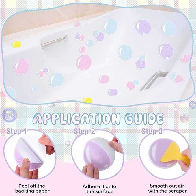 32 Pcs Cute Non Slip Bathtub Stickers for Shower Colorful Bathroom Anti Slip Shower Stickers Floor Applique Adhesive Decals with Scraper for Bathtub Bathroom Floor Pools(Bubble) - Image 5