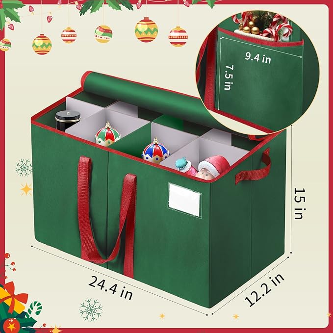 Nutcracker and Figurine Collectibles Storage Box， Large Ornament Storage Organizer Stores Up to 8 Holiday Figurines-Carolers, Santa Figure, or Nut Cracker Ornaments (Green/15 Inches) - Image 2