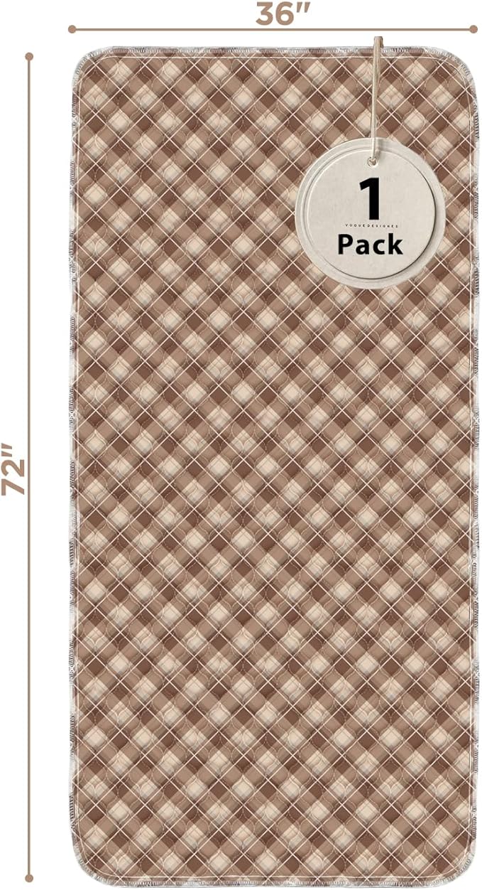 Non-Slip Bed Pads for Incontinence Washable (36" x 72"|1 Pack), Brown Grid, Waterproof Bed Pads, Bed Wetting Pads for Bed, Sofa, Floor, Resuable Underpads for Adults, Seniors, Pet - Image 2