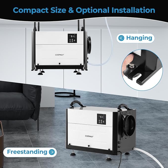 COSTWAY 124 PPD Commercial Dehumidifier, 1300 Sq.Ft Crawl Space Dehumidifier with 9.8 FT Drain Hose & Wired Remote Control Panel, Ideal for Basement, Warehouse, Job Site (White) - Image 3