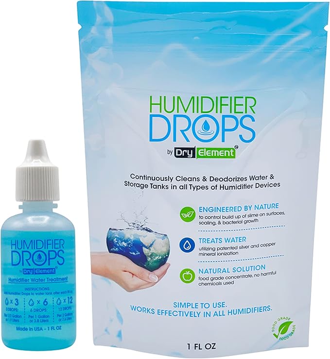 The Original Humidifier Drops - Premium Food Grade Concentrate, Slows Down Residue Accumulation on Surfaces, Minimizes Scaling - Freshens Water in All Humidifier Models, 100+ Day Supply, Made in USA by Dry+Element