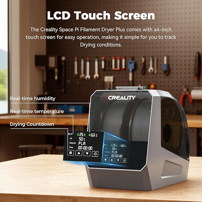 2026 New Official CREALITY Space Pi Filament Dryer Plus, 2 Spools Double 360° 160W PTC Fast Heating 3D Printer Filament Dryer Box, 4''LCD Touch Screen, One-Key Set Filament Drying for PLA PETG ABS TPU - Image 4