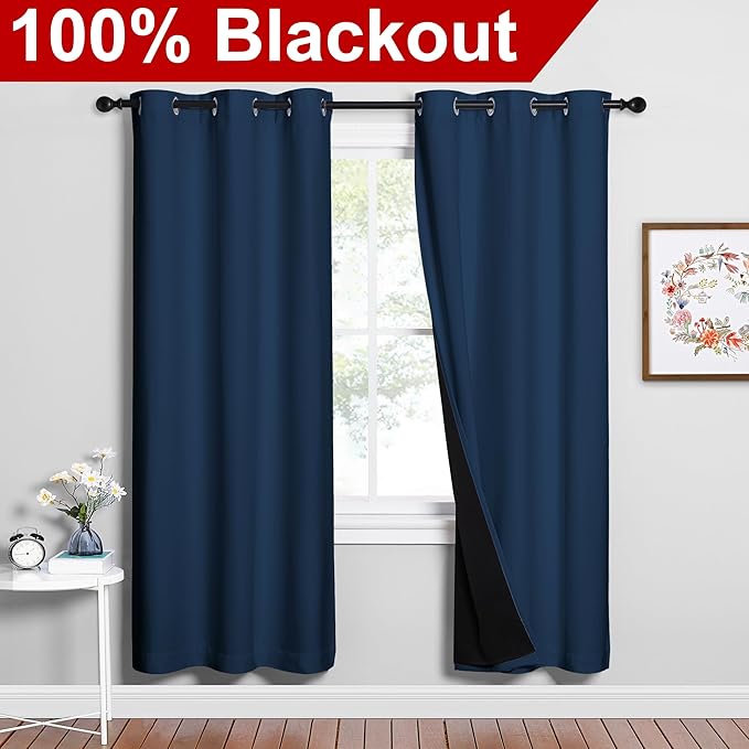 NICETOWN Moroccan Blue Full Shade Curtain Panels, Pair of Energy Smart & Noise Blocking Out Blackout Drapes for Dining Room Window, Thermal Insulated Guest Room Lined Window Dressing(42 x 72 inch) - Image 2