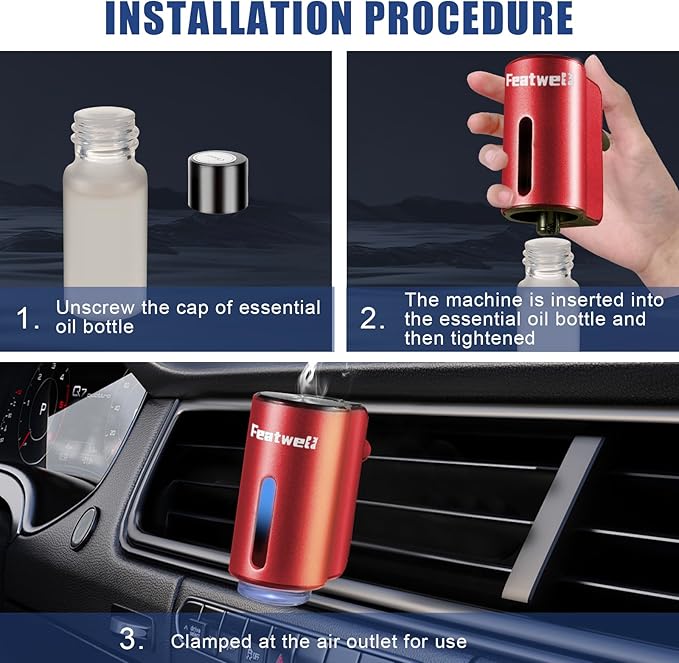 Featwell Car Aromatherapy/Fragrance car Air fresheners/Humidifier Essential Oil Diffuser for Vehicle (Red) - Image 3