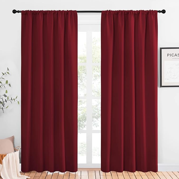 NICETOWN Living Room Curtains for Window - Energy Efficient & Noise Reducing Thermal Insulated Rod Pocket Blackout Drapes/Draperies for Living Room (Burgundy Red, 2 Panels, W52 inches x L84 inches) by NICETOWN