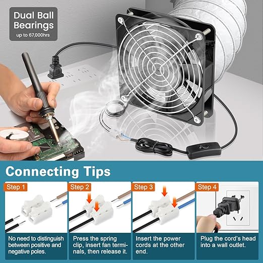 GDSTIME 120mm x 25mm 110V 115V 120V AC Powered Fan Dual Ball Bearing for DIY Cooling Ventilation Exhaust Projects - Image 5