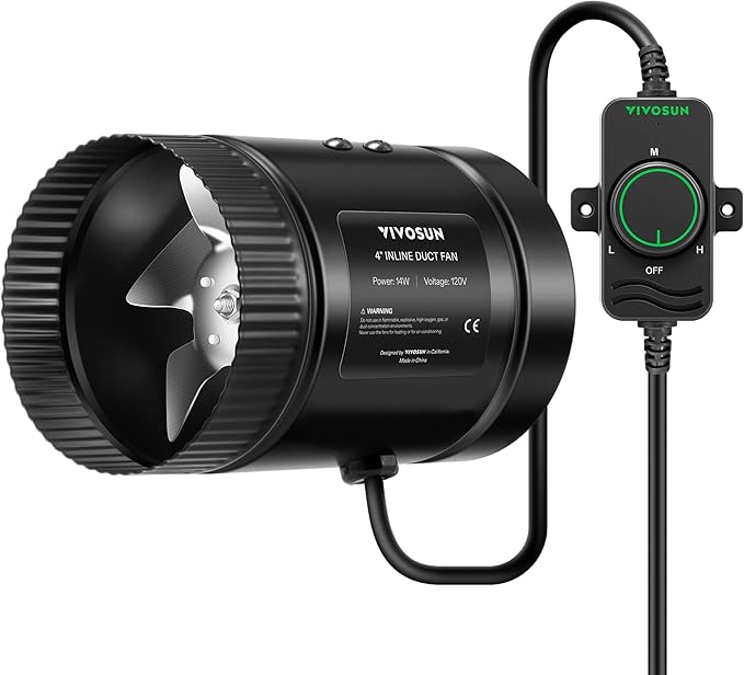 VIVOSUN Inline Booster Duct Fan 4” 106 CFM with Speed Controller, HVAC Exhaust Ventilation Fan with Low Noise for Basements, Bathrooms, Kitchens, Attics, Grow Tents by VIVOSUN
