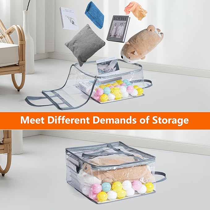 Budding Joy Clear Zippered Storage Bags for Clothes,40L Closet Organizers and Storage Containers Vinyl Moving Bag for Bedding, Linen, Blankets, Comforters, Clothing & Toys, Grey, 2 Pack - Image 4