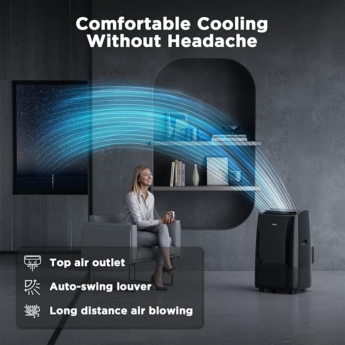 TURBRO 14,000 BTU Smart WiFi Portable Air Conditioner, Cooling up to 600 Sq Ft, 3 in 1 Functions, with Remote, Supports Alexa Control, Greenland - Image 4