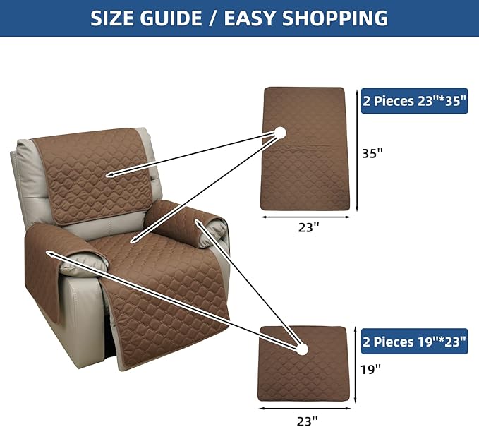 Eismodra Waterproof Recliner Chair Covers for Reclining Couch Slipcovers Seat Cushion,Anti-Slip Sofa Cover for Dogs Pets Furniture Protector Washable,Brown Set (4 Pieces) - Image 6