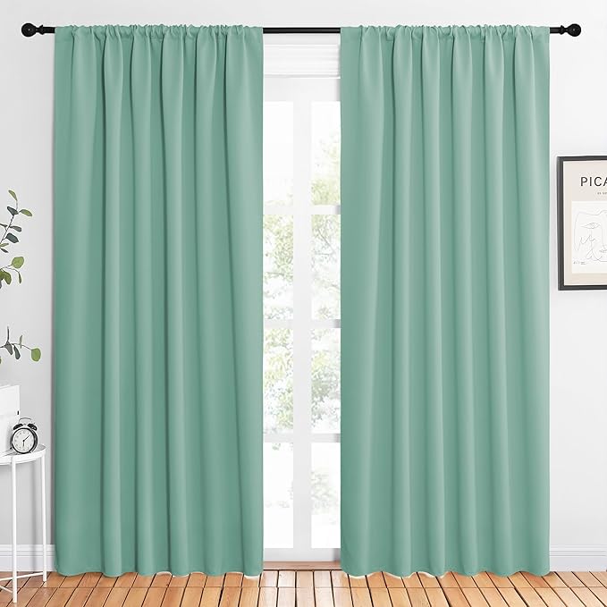 NICETOWN 2 Panels Blackout Curtains, Rod Pocket Thermal Insulated Drapes 84 inches Long, Easy-Care Modern Home Decoration Sunshades for Guest Room, Living Room, Office, 62 x 84 Inch, Aqua by NICETOWN