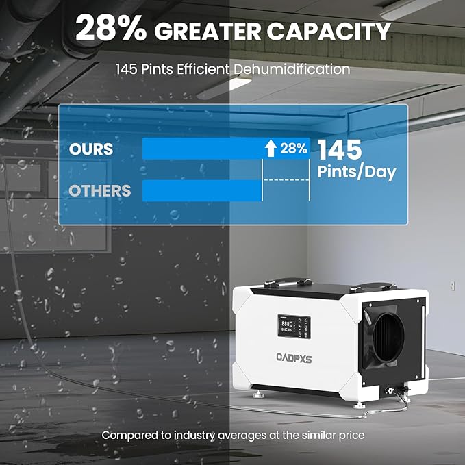 CADPXS Crawlspace Dehumidifier with Pump and Drain Hose, 145 Pints Commercial-Grade Dehumidifier for Crawl Spaces, Basements, Industrial and Water Damage Use, Large Capacity, Auto Defrost, cETL - Image 5
