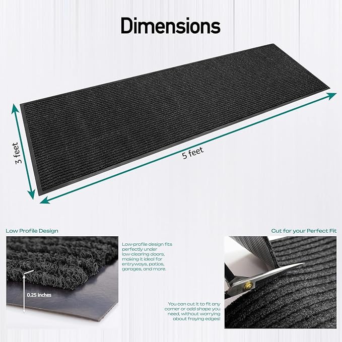 MaxMat® 4-Pack Extra Large Commercial Floor Mat, 3 x 5 Feet Heavy Duty, Waterproof, Low-Profile, Easy to Clean, Rubber Entry Mat (Black, 3 x 5 Feet - 4 Pack) - Image 3