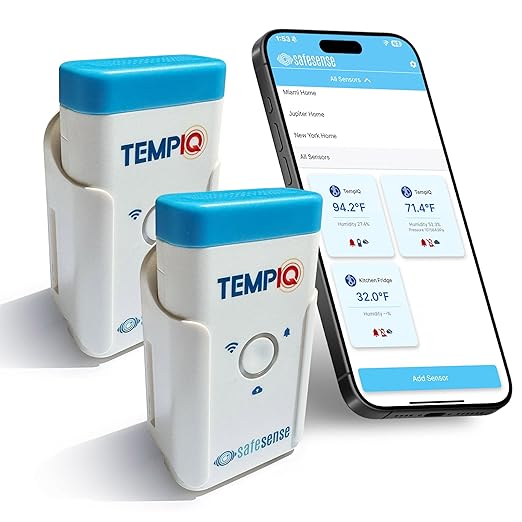 TEMPIQ Remote WiFi 2-Pack Temperature & Humidity Sensor - App Integration, Alerts, Helps Monitor 2nd Home, AirBnb, RV, Pets,Freezer and Server Room, Indoor & Outdoor Hygrometer & Thermometer by SAFESENSE