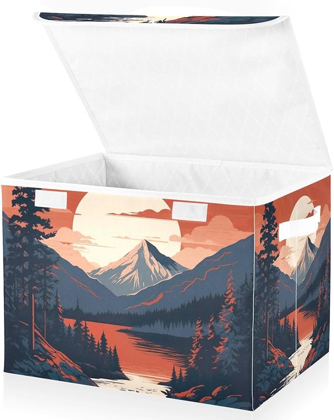 xigua Mountains Trees Storage Bins with Lids and Carrying Handle,Foldable Storage Boxes Organizer Containers Baskets Cube with Cover for Home Bedroom Closet Office - Image 2