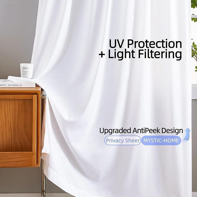 Sheer Privacy Curtains 95 inch Length 2 Panels White Silky-Soft Tencel Velvet Fabric with Light Filtering&Non-See-Through Design Rod Pocket Semi Sheer Drapes for Living Room Bedroom Windows, 52"Wx95"L - Image 6