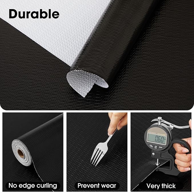 Drawer and Shelf Liner, Non-Slip Kitchen Cabinet Liners Non-Adhesive Thick Strong Grip Waterproof Washable Mats Protect Dresser Shelves Cupboard Bathroom Cabinets, Black, 24 in X 30 FT - Image 6