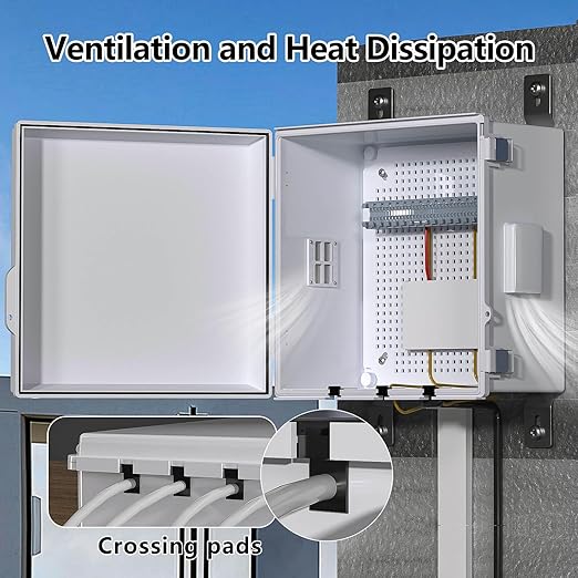 ABS Electrical Junction Box, Ventilated Design, Cable Grommets, IP65 Waterproof Enclosure, Indoor/Outdoor Use with Mounting Panel. (Grey Cover, 11.9"x11.9"x7") - Image 5
