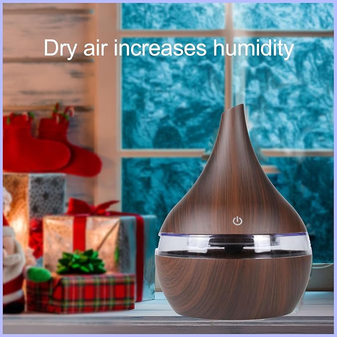 FULLBELL Cool Mist Humidifier, 300ML, 10-20 Hours Runtime, 7 Color Lights, 2 Modes, 24db Quiet, Black (Dark Brown-300ML) - Image 6