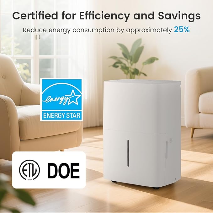 DORTALA 65 Pints Energy Star Dehumidifier for 5000 Sq.Ft Large Rooms, Basement, Bathroom, Home Dehumidifier with Drain Hose, 2 Modes, 24H Timer, 1.4 Gal Water Tank, Auto Defrost, White - Image 8