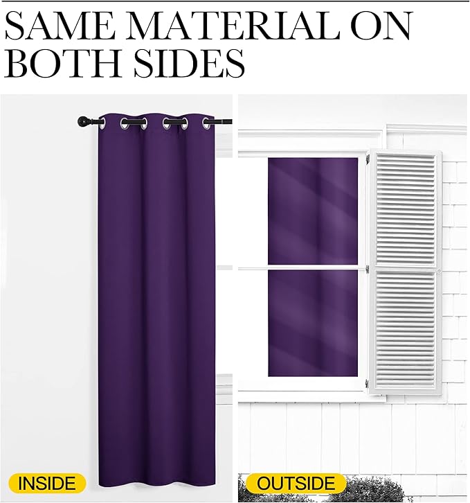 NICETOWN Blackout Window Curtain Short, 55W x 68L, Sold Individually, Royal Purple Color, Home Fashion Thermal Insulated Room Darkening Drapery for Bedroom - Image 6