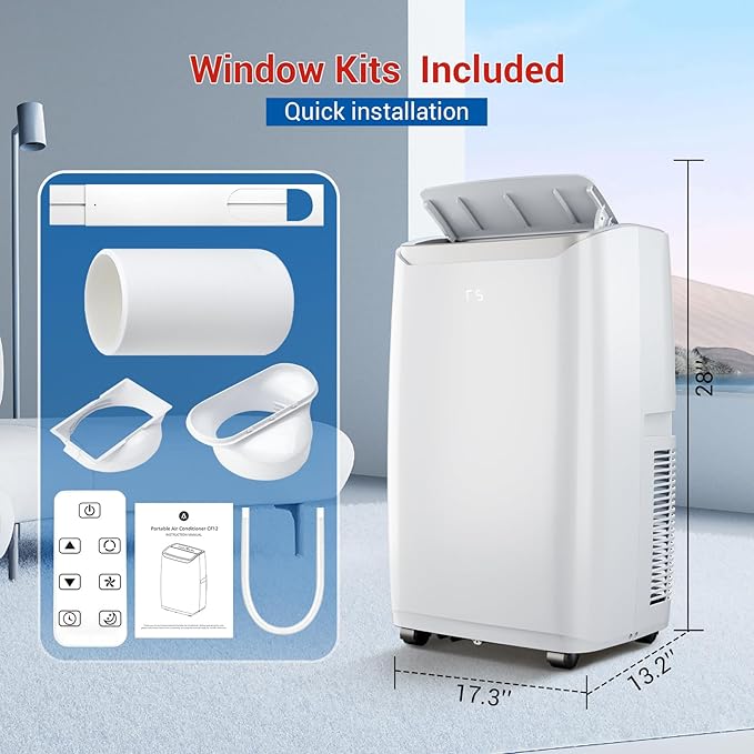 12,000 BTU Portable AC Units for Rooms, 3-In-1 Portable Air Conditioner Up to 550 Sq.Ft(Approx.) | Remote, LED Display, 24H Timer | Includes Window Kit & Extendable Hose, White-3032 - Image 7