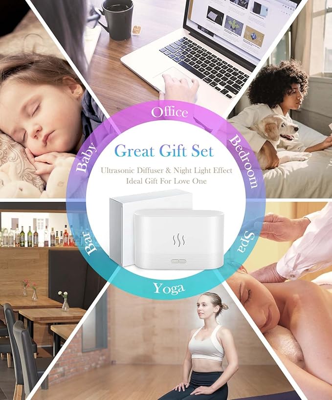 Essential Oil Diffuser,Humidifier with 7 Colors Flame Light,180ml Air Humidifiers for Bedroom, Home, Office, Gifts - Portable,Auto-Off Protection,4 Modes Mist(White) - Image 7