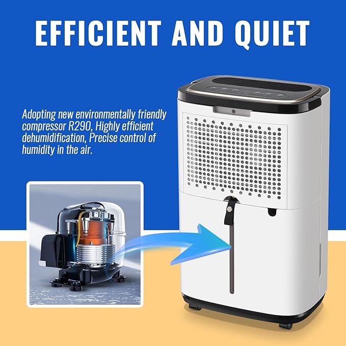 WANAI 30 Pints Dehumidifier for Basements with Drain Hose, 2500 Sq.Ft Dehumidifiers Auto Drain or Manual Drainage, Small Dehumidifier for Home Bedroom Bathroom with 2.2L Water Tank, 3 Modes, 24Timer - Image 9