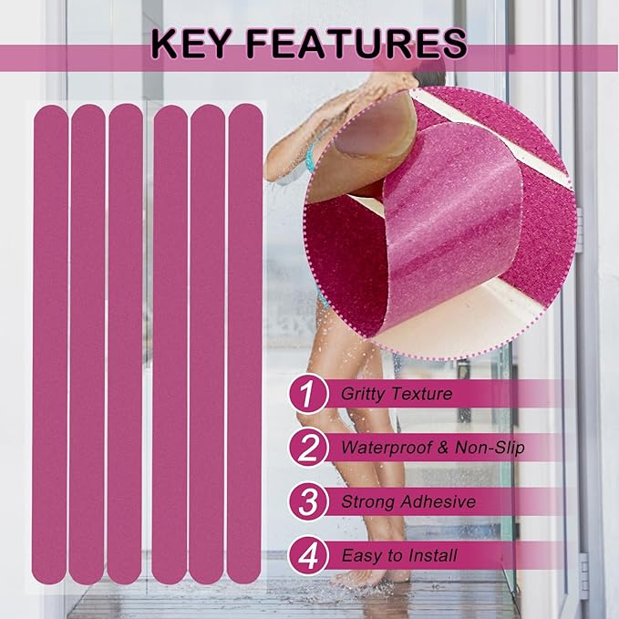 S&X Non-Slip Bathtub Shower Stickers 12-Pack Anti-Skid Strips, Waterproof Adhesive Safety Decals, Fine Grit Tread for Steps, Stairs, Pools, Boats, and Floors - Purple - Image 3