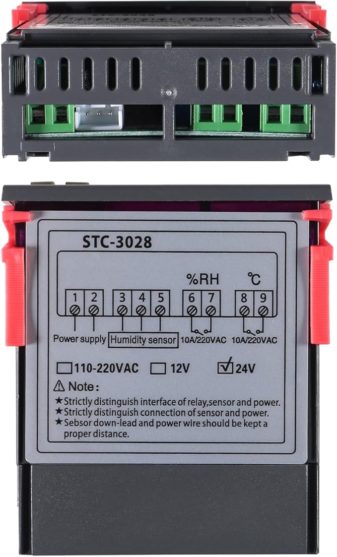 STC-3028 24V Temperature & Humidity Controller with Integrated Sensor, Dual Digital Display Thermometer Hygrometer, Incubator Controller - Image 6