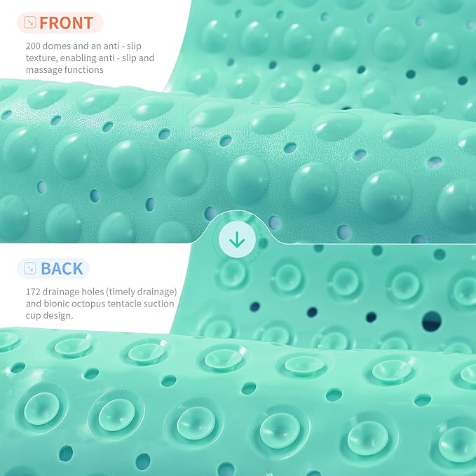Anti-Slip Bathtub Shower mat, 39.3×15.7 inch（Approximately 100 × 40cm） Soft Oversized Machine Washable Non-Slip Bathtub mat with Drainage Holes, Bathroom Floor Suction Cup.（1-Opaque Mars Green） - Image 2