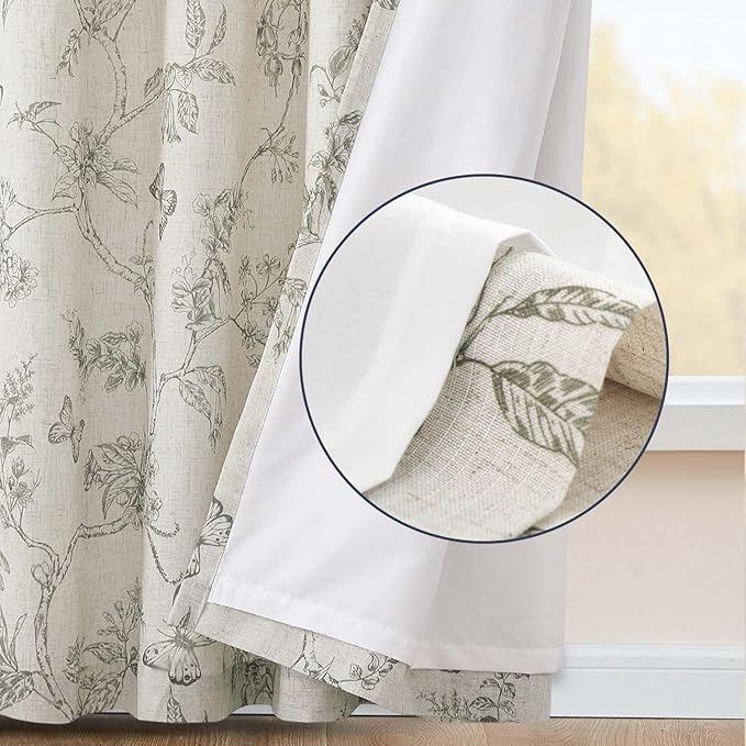 jinchan Floral Curtains Lined Linen Blend Curtain for Living Room 84 Inch Length Grey Flower Farmhouse Curtains French Country Gray Patterned Curtain Drapes Back Tab Rod Pocket 2 Panels - Image 2
