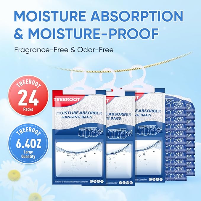 24 Pack Moisture Absorbers for Closet, 6.4OZ Hanging Closet Dehumidifier Bags, Hanging Humidity Absorber in Wardrobes, Kitchens and Bathrooms - Image 2