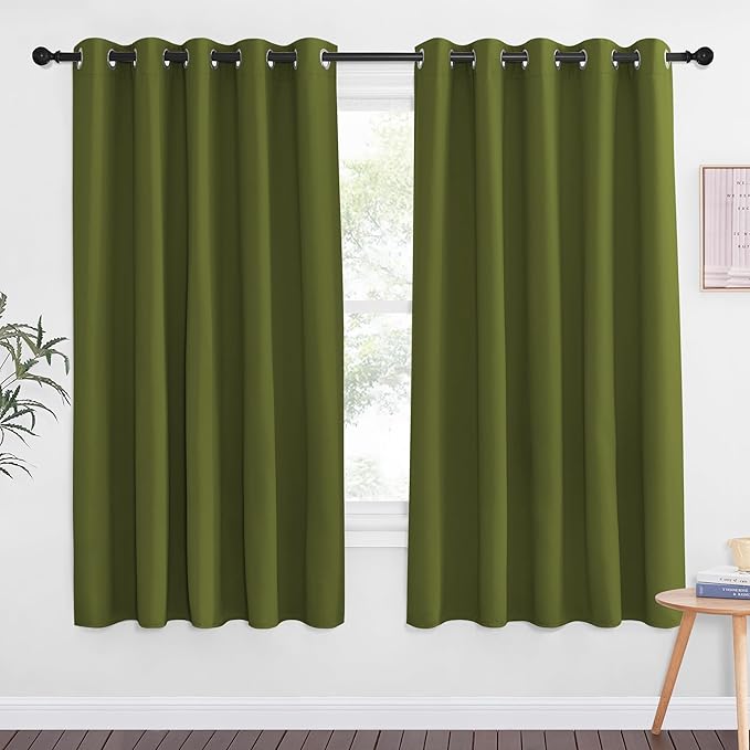 NICETOWN 66 Inch Long Blackout Curtains for Bedroom Living Room, Thermal Insulated Room Darkening Curtains, Light Blocking Blackout Drapes for Bedroom, 66" W x 66" L, 1 Panel, Olive Green by NICETOWN