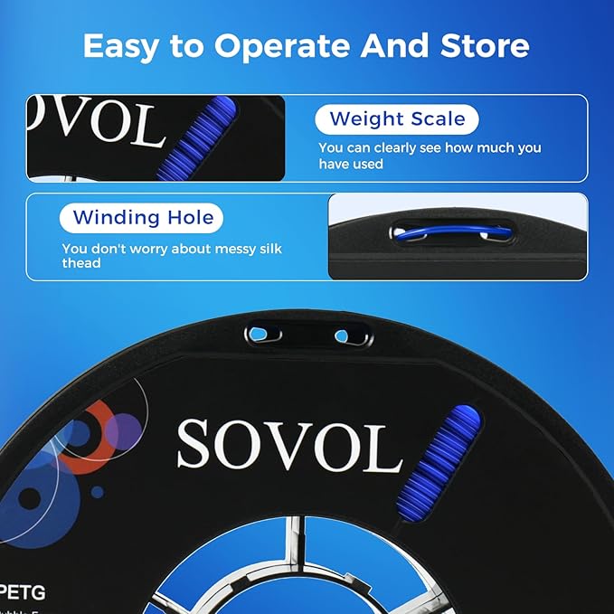 Sovol 3D Printer PETG Filament 1.75mm 1KG (2.2lbs), High Precision, Strong Toughness, Wiring Tightness, Dimensional Accuracy +/- 0.03 mm, 3D Printing PETG Filaments, Blue - Image 7