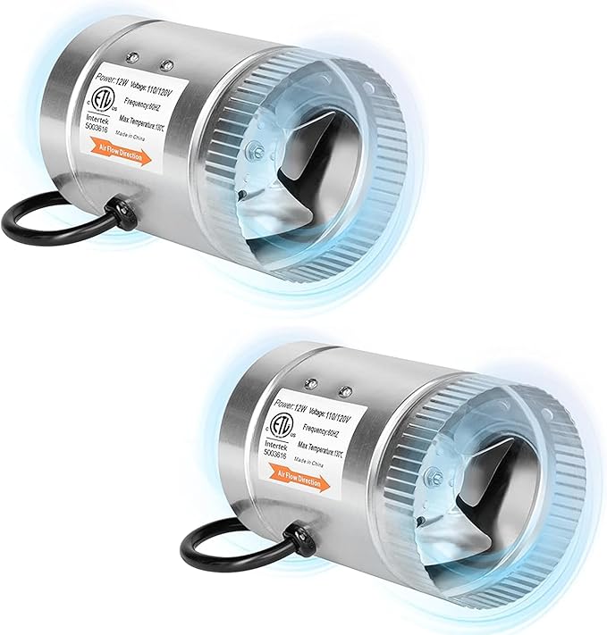 iPower 4 Inch Inline Booster Duct Fan 100 CFM HVAC Exhaust Ventilation Blower with Low Noise for Grow Tent, Basements, Bathrooms, Kitchens and Attics, 2 Packs, Silver by iPower