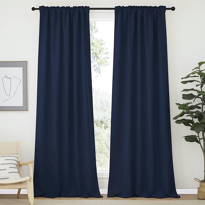 NICETOWN Blackout Curtains Shades Window Drapes - (Navy Color) W52 x L90, Double Panels, Blackout Draperies Window Treatment for Living Room - Image 2