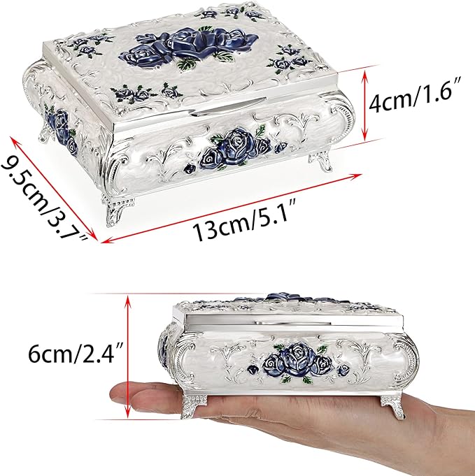 Hipiwe Metal Decorative Jewelry Box Vintage Treasure Chest Case Ornate Trinket Organizer Earrings Necklace Bracelet Storage Box Ring Holder Keepsake Box for Women - Image 7