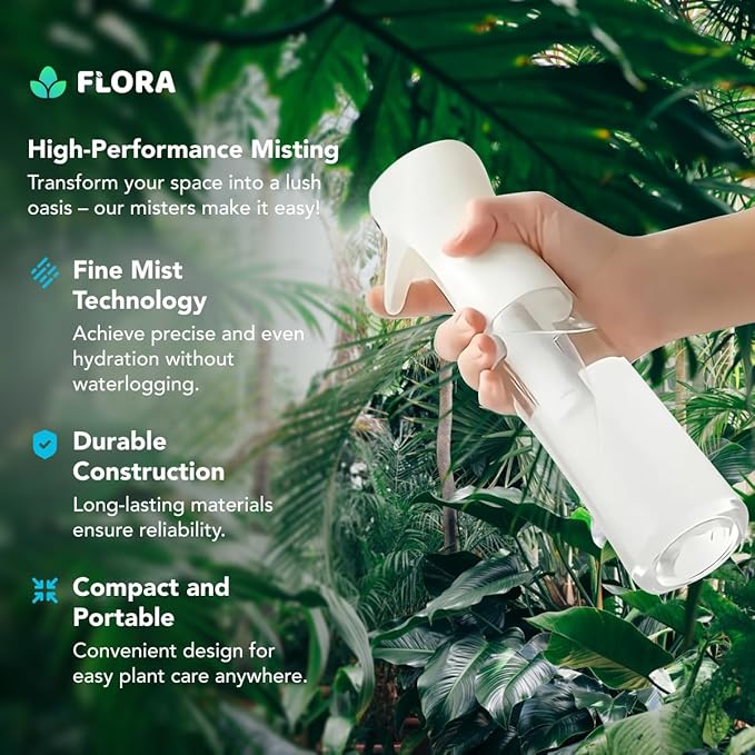Flora Premium Plant Mister Spray Bottle Producing Gentle & Fine Mist for Precision Hydration, Dispersed Humidity & Moisture - Comes w App for Smart Plant Care (2 Packs) - Image 2
