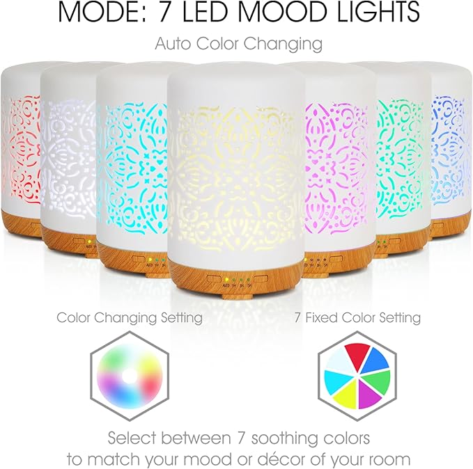 Earnest Living Essential Oil Diffuser White Ceramic Diffuser 250 ml Timers Night Lights and Auto Off Function Home Office Humidifier Aromatherapy Diffusers for Essential Oils - Image 4