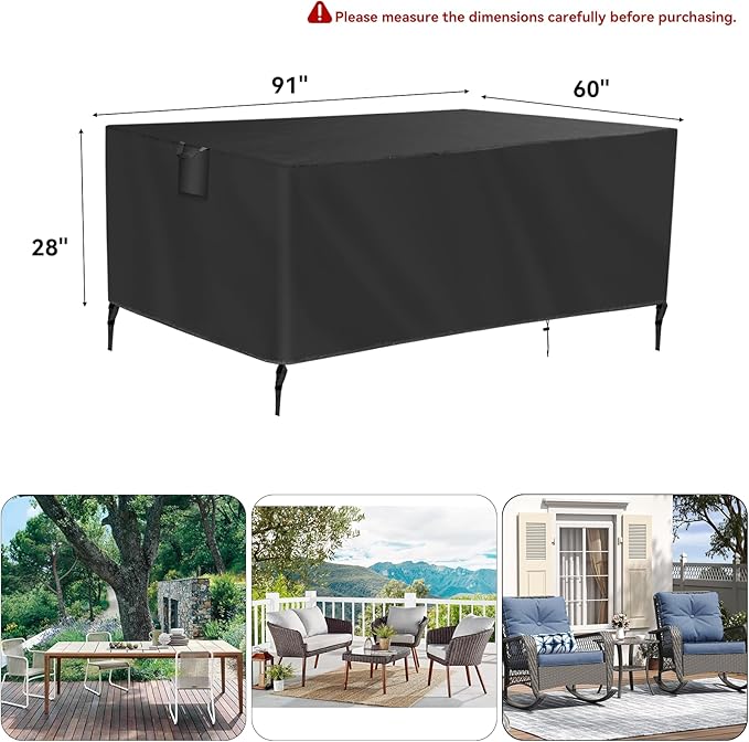 TUOKING Outdoor Furniture Covers Heavy-Duty 420D Waterproof Cover,All-Weather Patio Furniture Protector for Sofa,Chairs & Table-UV-Resistant,Anti-Tear Dustproof Covers (Black, 91"L x 60"W x 28"H) - Image 2
