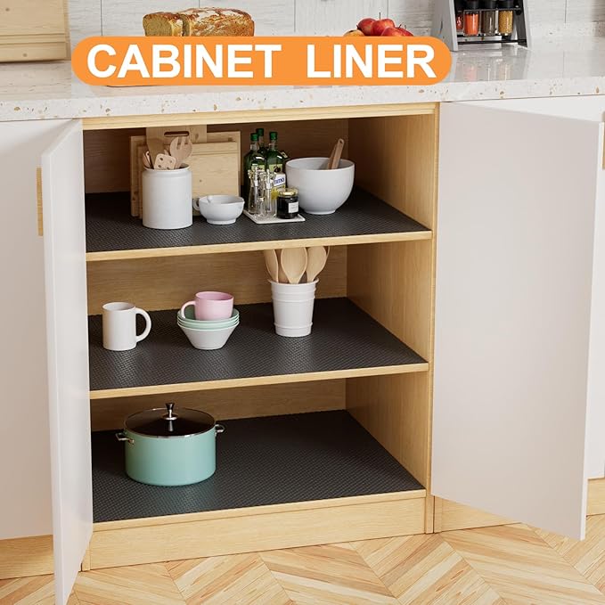 Cabinet Shelf Liner 11-inch Wide - Black Waterproof Kitchen Drawer Liner - 11 in × 20 FT Non-Adhesive Easy to Cut Cupboard Mat for Pantry - Image 2
