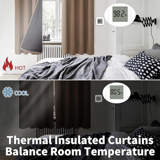 BGment Thermal Insulated 100% Blackout Curtains for Bedroom with Black Liner, Double Layer Full Room Darkening Noise Reducing Rod Pocket Curtain (52 x 54 Inch, Taupe, 2 Panels) - Image 4