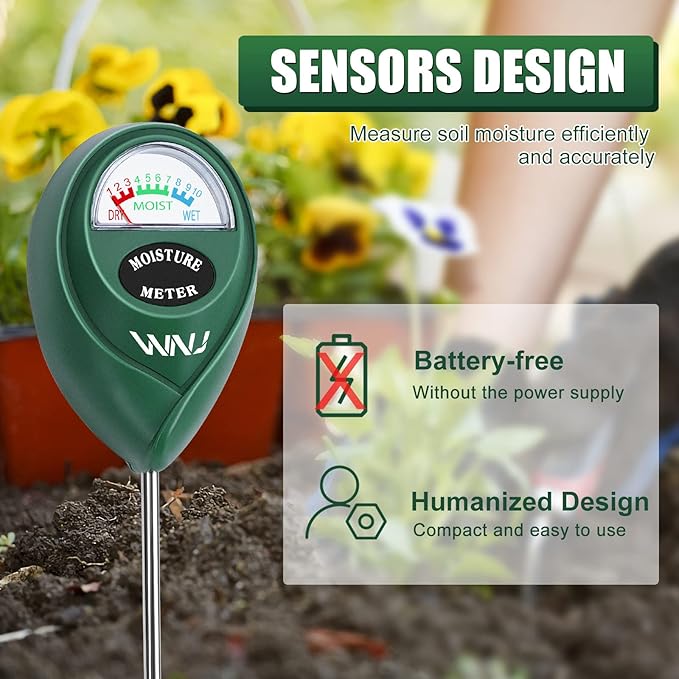 WNJ 2 Pack Soil Moisture Meter, Plant Water Monitor, Lawn Moisture Meter，Soil Hygrometer Sensor for Gardening, Farming, Indoor and Outdoor Plants (Classic Black) - Image 3