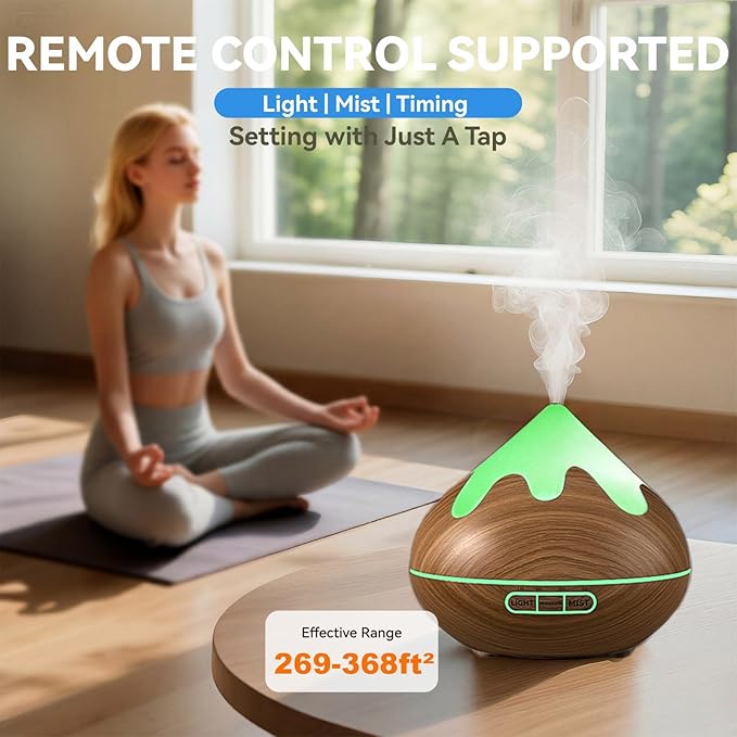 500ML Essential Oil Diffuser, Ultrasonic Aromatherapy Diffuser with Remote Control, Air Diffusers for Home Office Room, Fragrance Aroma Diffuser with 7 Color LED & 2 Mist Mode, Mocha Brown - Image 6