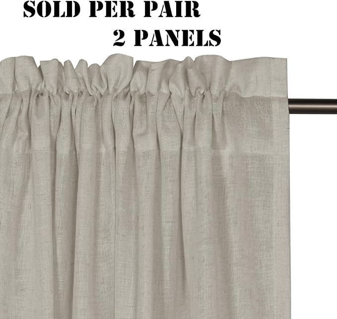 H.VERSAILTEX Linen Curtains Elegant Natural Linen Blended Curtains Energy Light Filtering/Rod Pocket Window Treatments Panels/Drapes for Living Room (Set of 2, Oatmeal, 52 inch W X 108 inch L) - Image 2