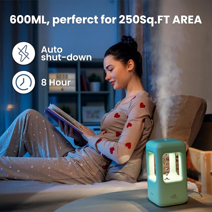 Green Mini Humidifiers for Bedroom & Plants - Small Desktop Humidifier, Portable Cool Mist for Nightstand, Desk, Indoor Plants - Quiet Personal Humidifier (0.6L, Auto Shut-Off) - Image 3